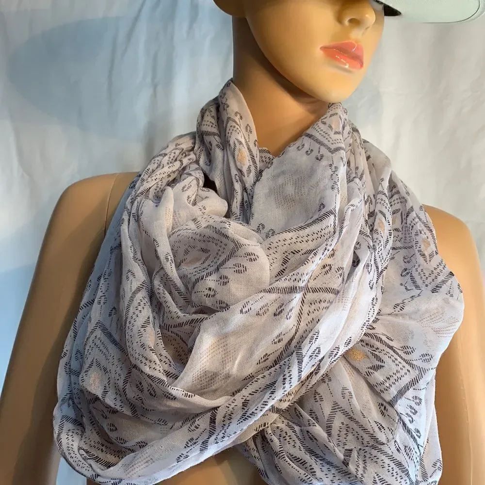 Gray Gold Stamped Eternity Scarf 100% Polyester